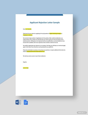 Applicant Rejection Letter Sample