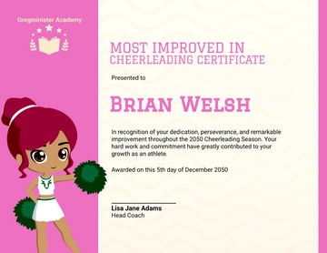 Most Improved in Cheerleading Certificate Template - Edit Online & Download