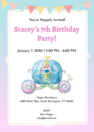 Colorful Cinderella Invitation for Kids Template - Edit Online & Download