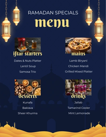 Ramadan Restaurant Menu Flyer Template - Edit Online & Download