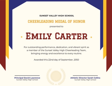 Free Cheerleading Certificate with Colorful Medal Template to Edit Online