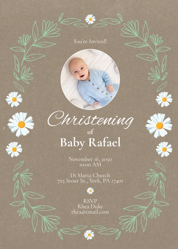 Vintage Style Christening Invitation Template - Edit Online & Download
