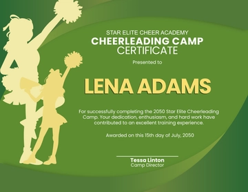 Free Green Background Cheerleading Camp Certificate Template to Edit Online