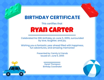 Editable Blue Birthday Certificate for Boys Template - Edit Online & Download