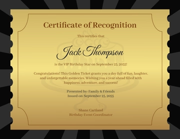 Gold Ticket Birthday Certificate Template - Edit Online & Download
