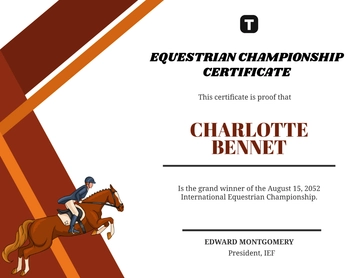 Equestrian Champion Certificate Template - Edit Online & Download