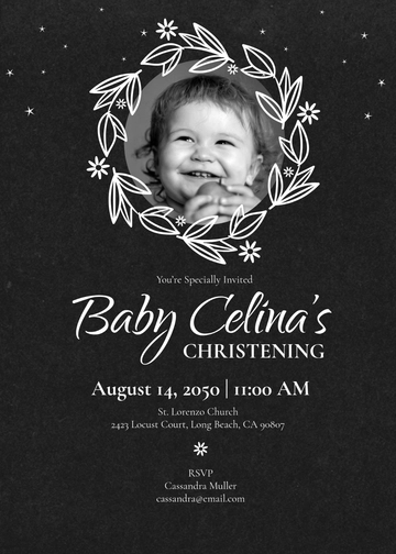 Black and White Rustic Christening Invitation Template - Edit Online & Download