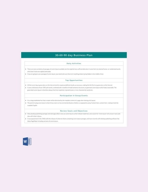 30 60 90 Day Business Plan Template 30 60 90 Day Business Plan Template
