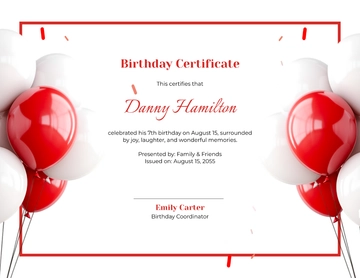 Red Balloons Birthday Certificate Template - Edit Online & Download