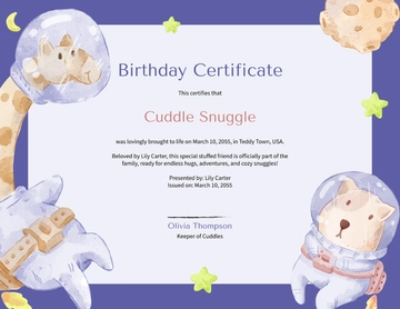 Free Stuffed Animal Birthday Certificate Template to Edit Online