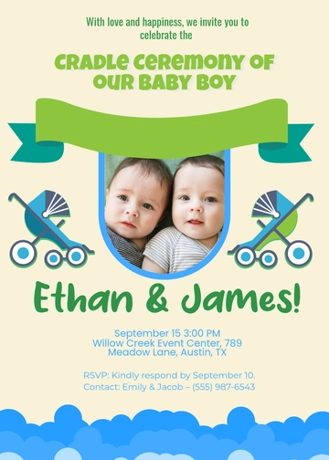 Green and Blue Twin Cradle Ceremony Invitation Template - Edit Online & Download