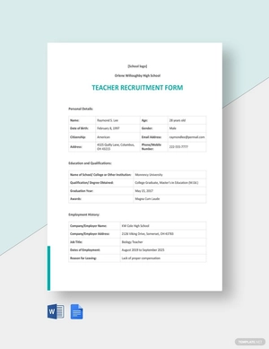 Teacher Recruitment Form Template