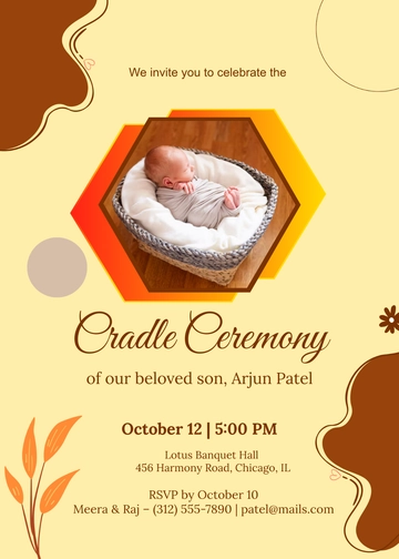 Brown and Yellow Cradle Ceremony Card Invitation Template - Edit Online & Download