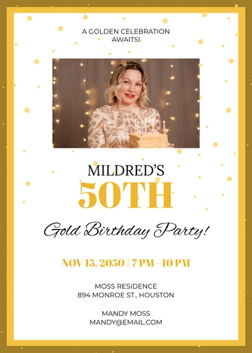 Gold 50th Adult Birthday Invitation Template - Edit Online & Download