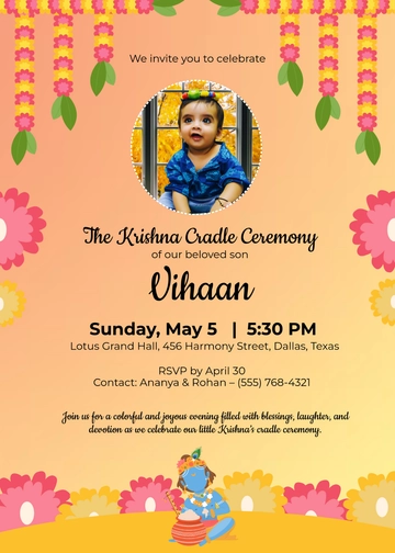 Colorful Krishna Cradle Ceremony Invitation Template - Edit Online & Download
