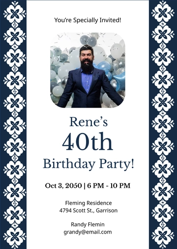 40th Adult Birthday Celebration Invitation Template - Edit Online & Download
