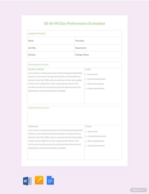 30 60 90 Day Performance Evaluation Template