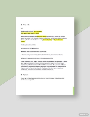 Behavior Notice Template