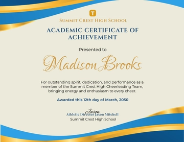 Blue & Yellow Cheerleading Certificate Design Template - Edit Online & Download