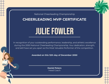 Professional Cheerleading MVP Certificate Template - Download | Template.net