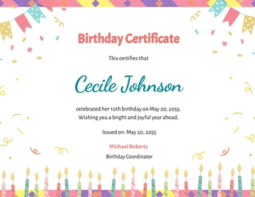 Colorful Birthday Candles Certificate Template - Edit Online & Download