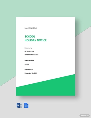 School Holiday Notice Template
