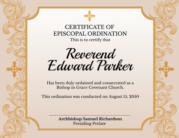 Professional Church Certificate for the Bishop Template - Edit Online & Download