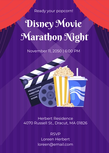 Modern Disney Movie Night Invitation Template - Edit Online & Download