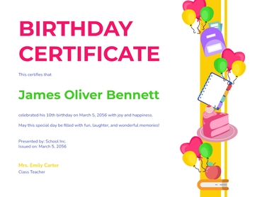 Free Creative School Project Birthday Certificate Template to Edit Online