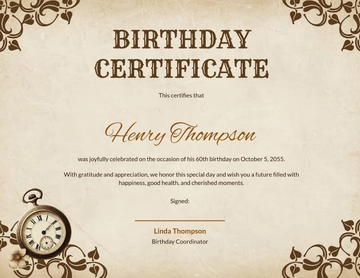 Vintage Style Birthday Certificate Template - Edit Online & Download