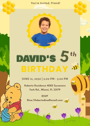 Yellow Pooh Bear Disney Invitation Template | Template.net