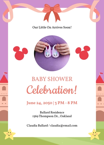 Pink and Purple Baby Shower Disney Invitation Template - Edit Online & Download