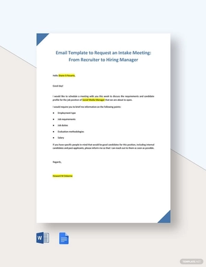 Email Template to Request an Intake Meeting From Recruiter to Hiring Manager Template