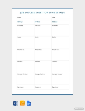 30 60 90 Day Job Success Sheet Template
