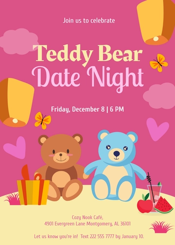 Teddy Bear Date Night Invitation Template - Edit Online & Download