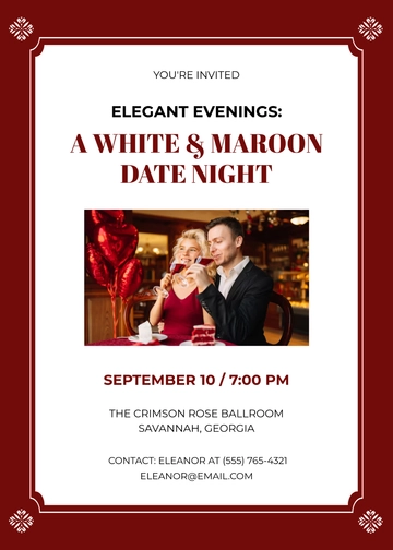White and Maroon Date Night Invitation Template - Edit Online & Download