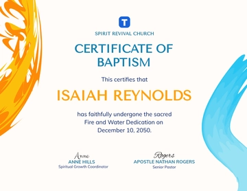Free Church Fire and Water Certificate Template to Edit Online