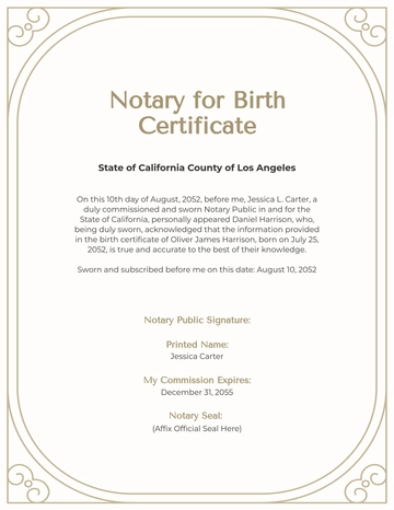 Notary for Birth Certificate Template - Edit Online & Download