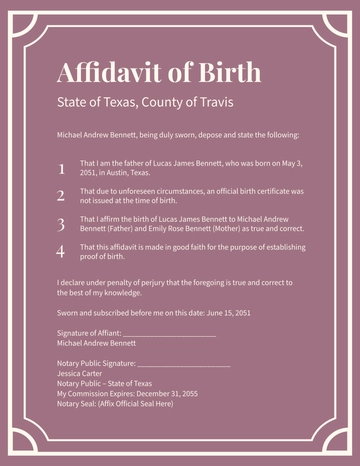 Affidavit of Birth Certificate Template - Edit Online & Download