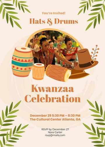 Hats and Drums Kwanzaa Invitation Template - Edit Online & Download Hats and Drums Kwanzaa Invitation Template - Edit Online & Download