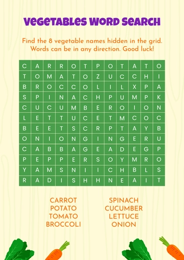 Vegetables Word Search Puzzle Template - Edit Online & Download