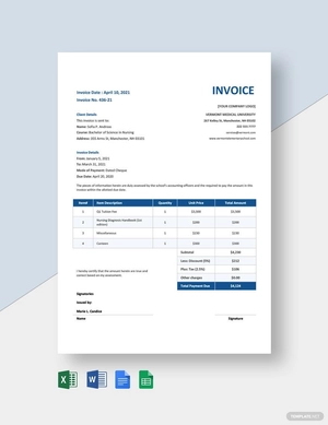 Nursing School Invoice Template