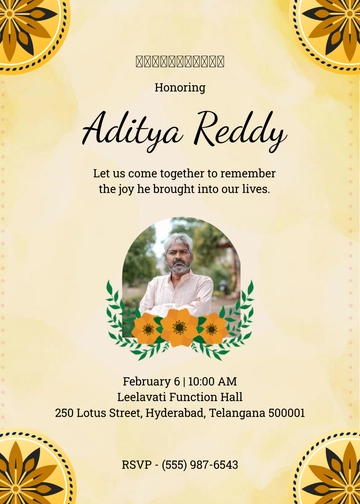 Telugu Celebration of Life Invitation Template - Edit Online & Download