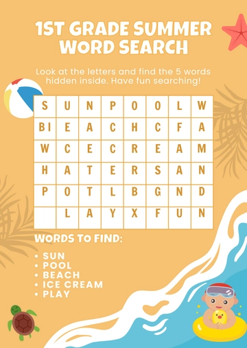 1st Grade Summer Word Search Template - Edit Online & Download