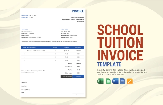 School Tuition Invoice Template