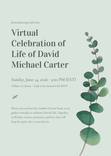Free Virtual Service Celebration of Life Invitation Template to Edit Online
