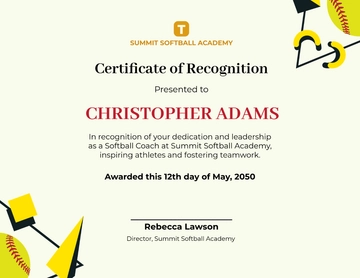 Softball Coach Certificate Template - Edit Online & Download