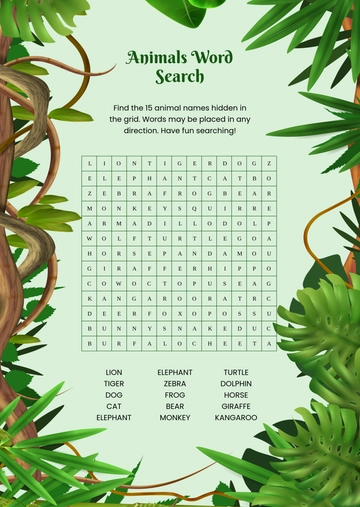 Animals Word Search Template - Edit Online & Download
