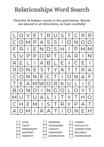 Free Black and Gray Relationships Word Search Template to Edit Online