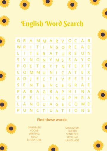 Yellow English Word Search Template - Edit Online & Download